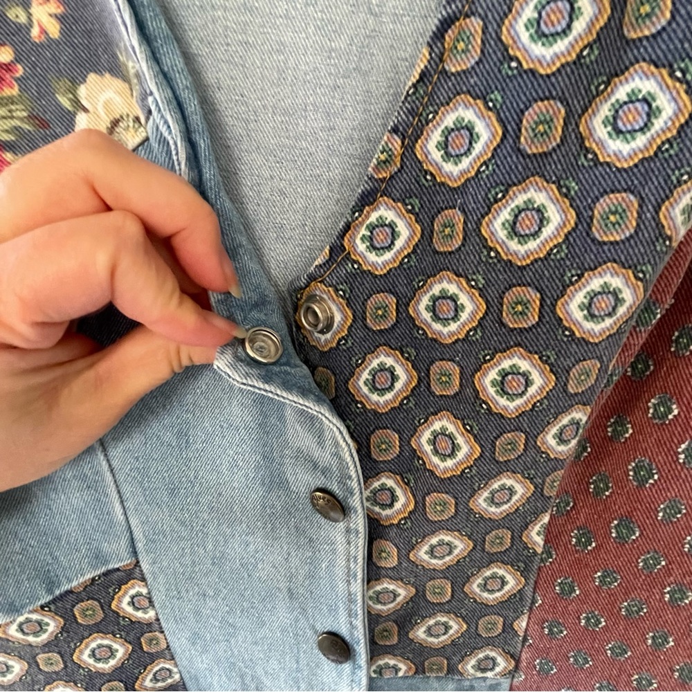 *SOLD*Vintage 90’s denim patchwork maxi dress light wash jean front snap buttons - Picture 3 of 6